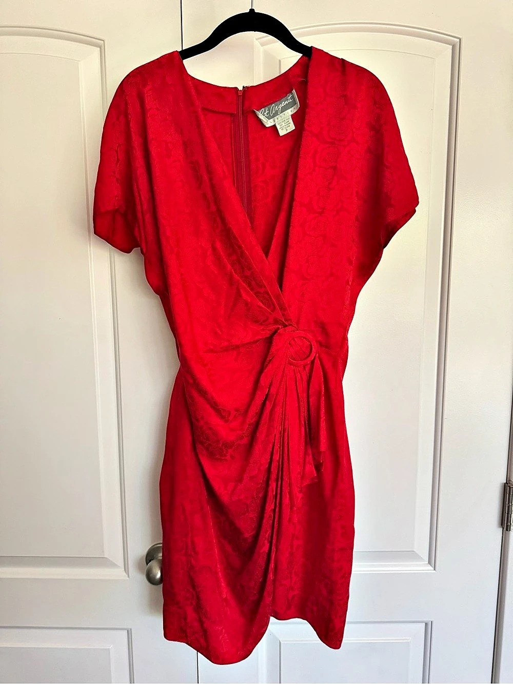 Vintage 80s Pat Argenti Floral Silk Mini Dress in Red Size 8